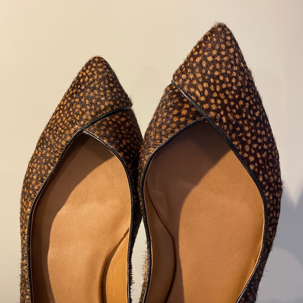 French Sole: New York Peppy Calf Hair Ballet Flats in Polka Dot/Quail Pattern